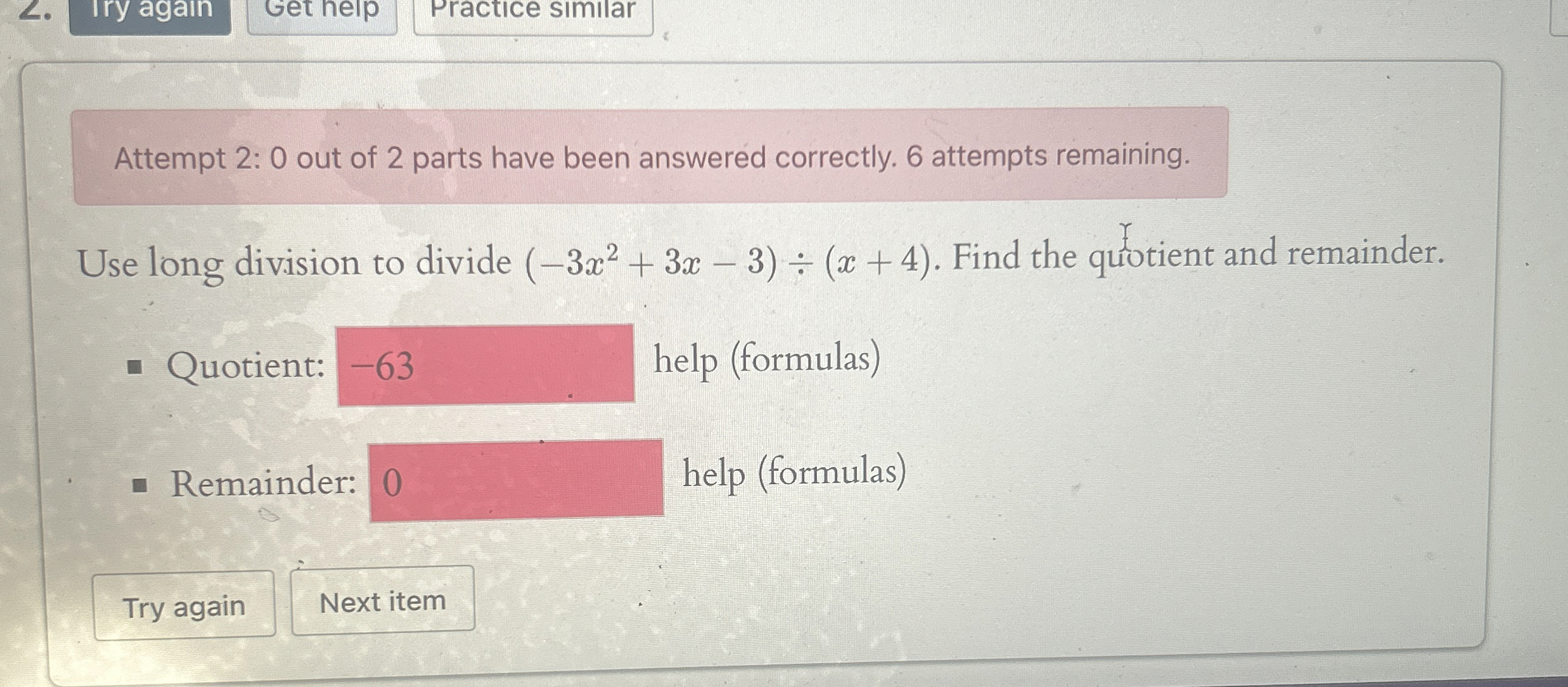 Solved Attempt 2: 0 ﻿out of 2 ﻿parts have been answered | Chegg.com