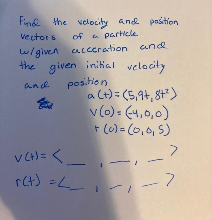 Solved Find the velocity and position vectors a particle w/ | Chegg.com