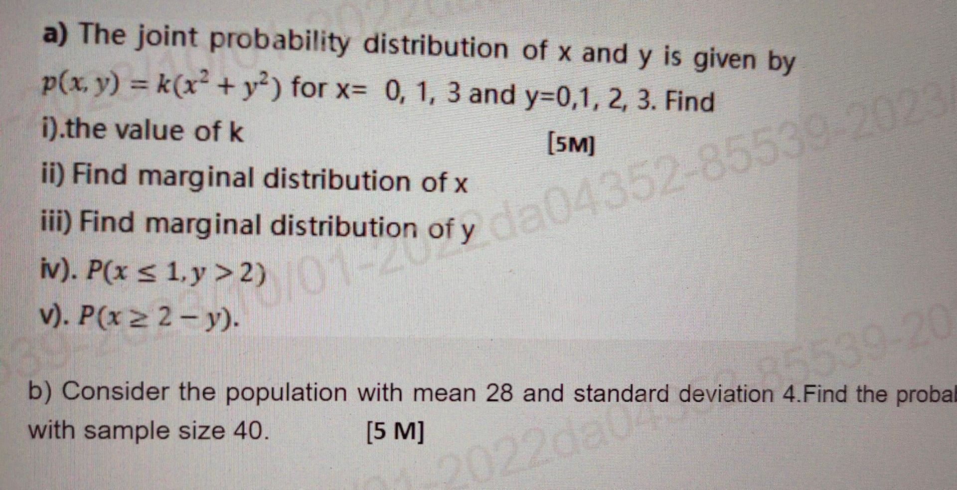a) The joint probability distribution of x and y is | Chegg.com
