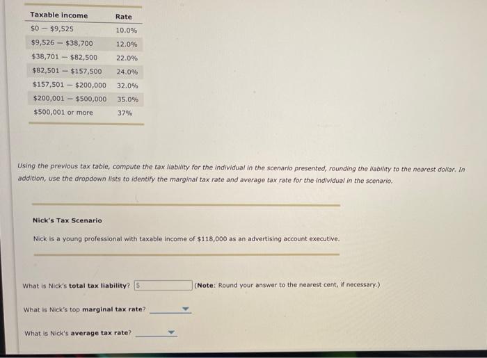 Solved Taxable income Rate 10.0% 12.0% 22.0% $0 - $9,525 | Chegg.com