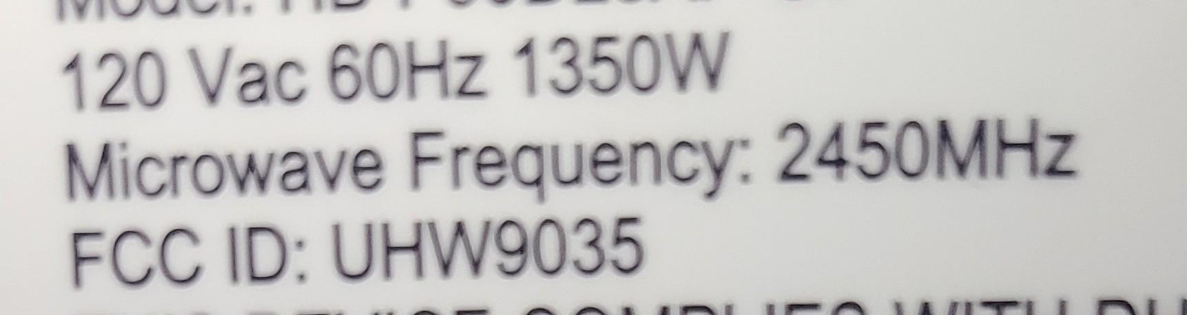 120Vac60 Hz1350 W Microwave Frequency: 2450MHz FCC | Chegg.com