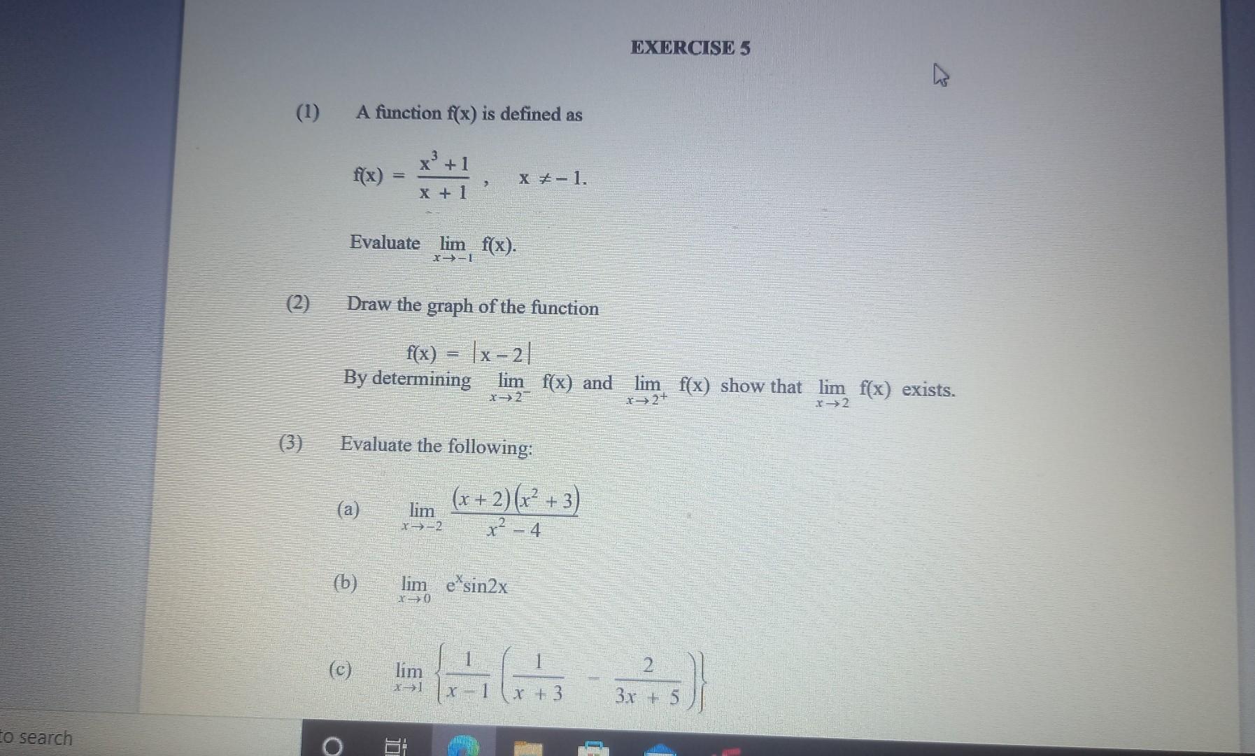 Solved (1) A function f(x) is defined as f(x)=x+1x3+1,x =−1 | Chegg.com