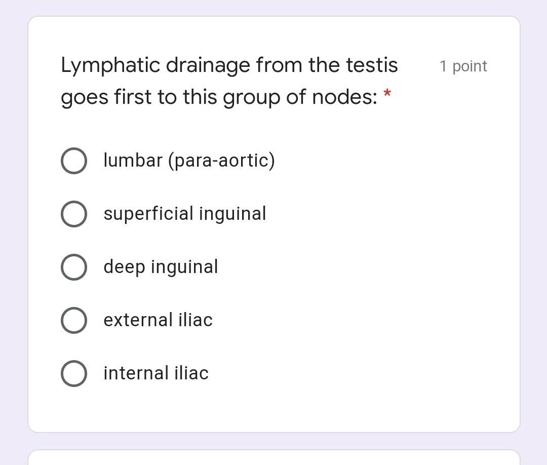 Solved 1 Point Lymphatic Drainage From The Testis Goes First