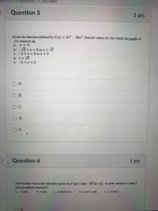 Solved 1780/take Question 5 1 pts Given the function defined | Chegg.com