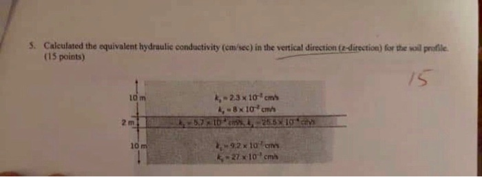 Solved 5. Calculated the equivalent hydraulic conductivity | Chegg.com