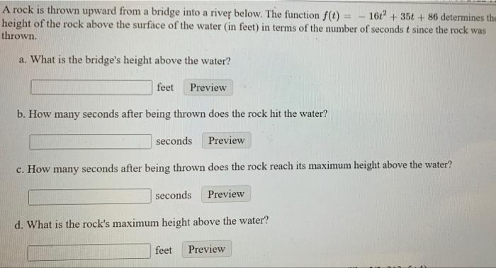 Solved A rock is thrown upward from a bridge into a river | Chegg.com