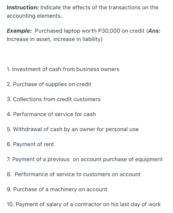 Solved Instruction Indicate the effects of the transactions