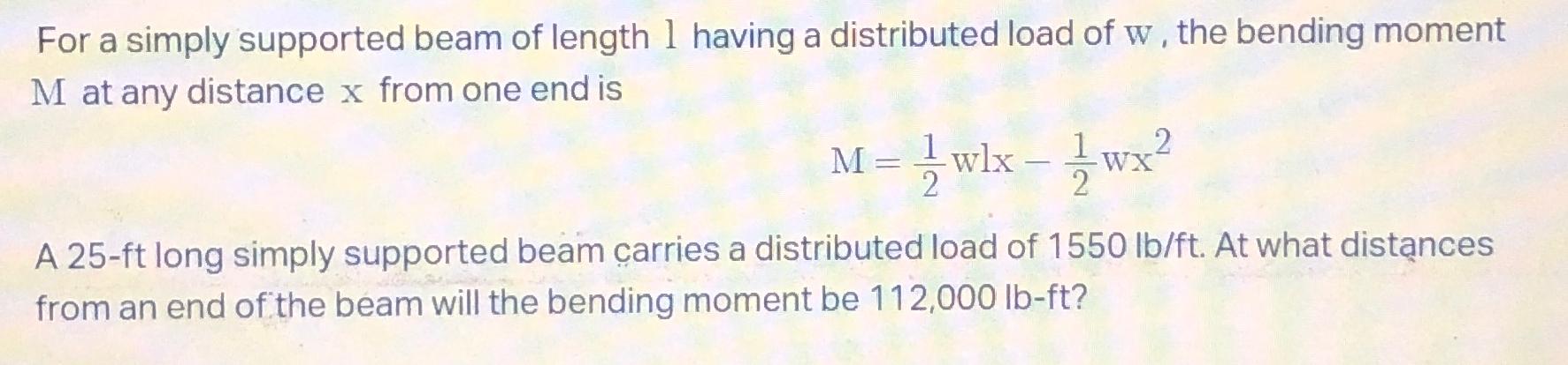 Solved For a simply supported beam of length l having a | Chegg.com