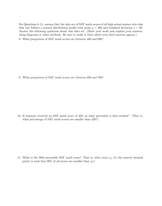 Sat Math Data Analysis Questions Solved For Questions 8-11. assume that the data set of SAT | Chegg.com