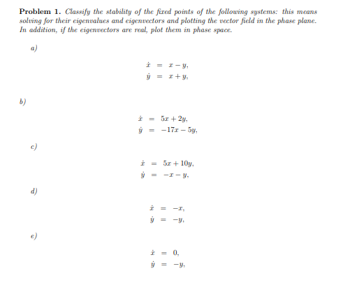 Solved Problem 1. ﻿Classify the stability of the fixed | Chegg.com