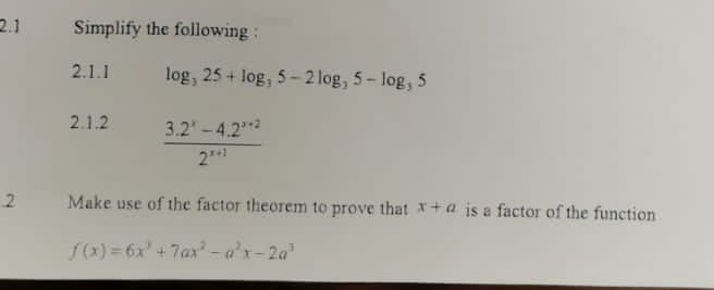 Solved 2.1 Simplify the following: 2.1.1 log, 25+ log, 5 - 2 | Chegg.com