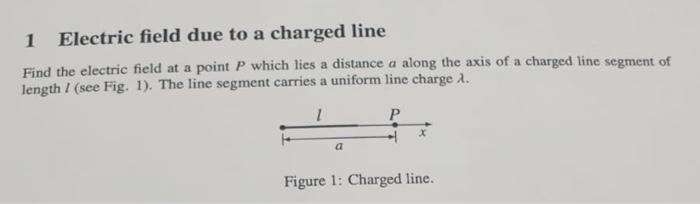 Solved 1 Electric field due to a charged line Find the | Chegg.com