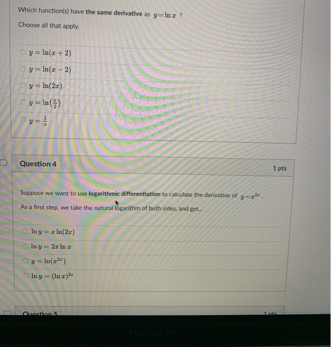 Solved Which Function S Have The Same Derivative As Y Inz Chegg Com