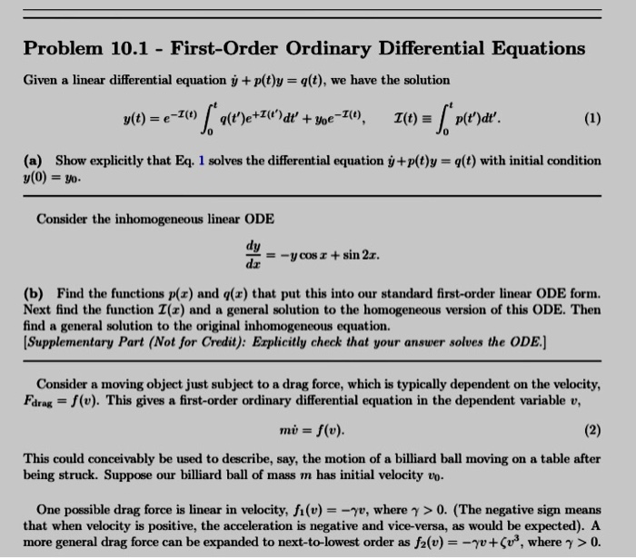 Solved Problem 10 1 First Order Ordinary Differential E Chegg Com