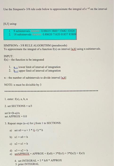 Solved Use the Simpson's −3/8 rule code below to approximate | Chegg.com