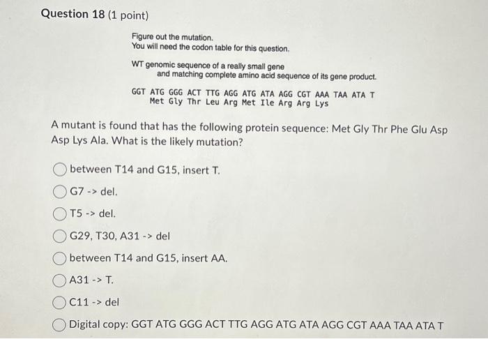 Solved Figure out the mutation. You will need the codon | Chegg.com