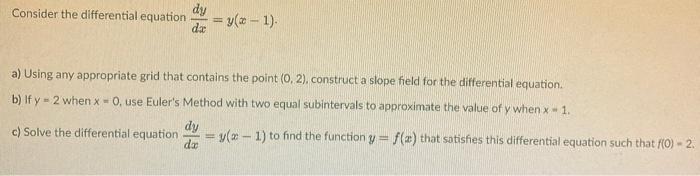 Solved Consider the differential equation dy da = y(x - 1). | Chegg.com