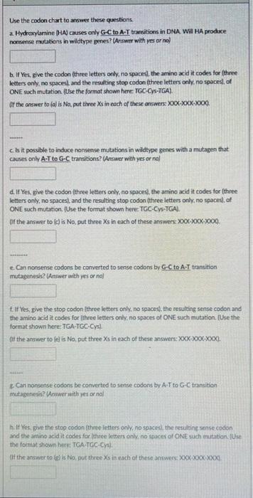 Solved Use the codon chart to answer these questions a. | Chegg.com
