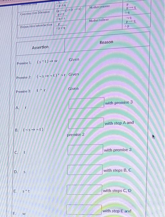 Solved Premise 1 S∧t→w Given Premise 2 ¬s→¬t∨¬r Given