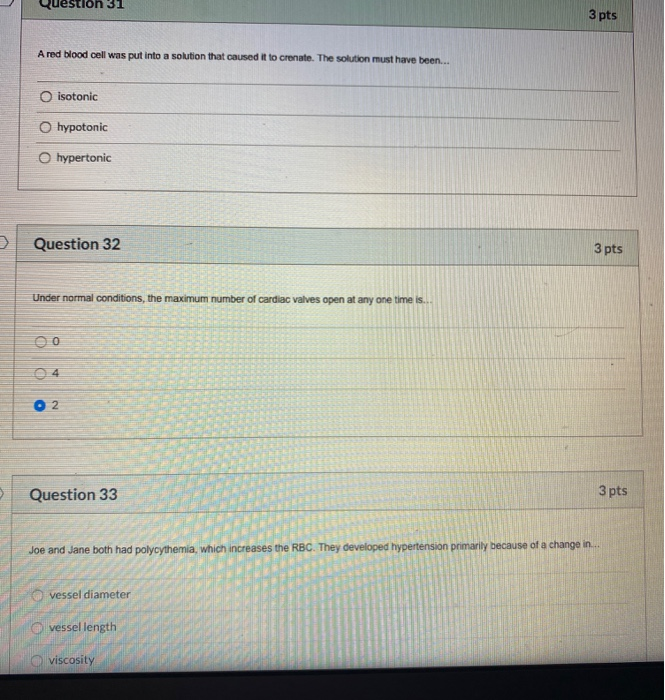 Solved Question 31 3 pts A red blood cell was put into a | Chegg.com