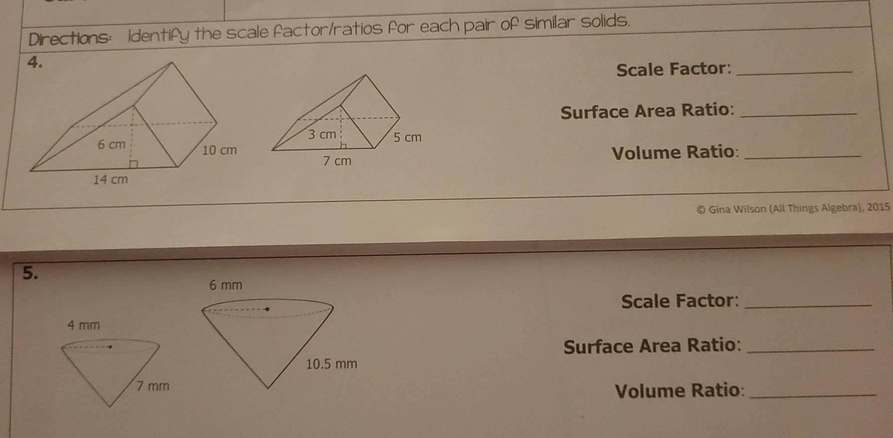 Directions Identify The Scale Factor Ratios For Each Chegg Com