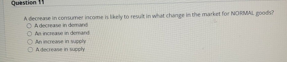 Solved Question 11A decrease in consumer income is likely to | Chegg.com