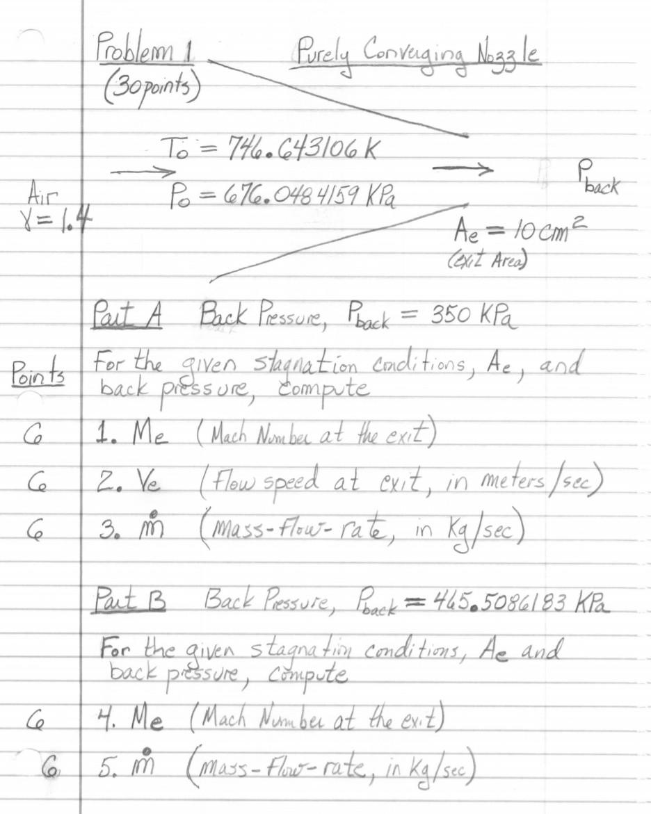 Solved Problem 1 Purely Converging Nozzle 30 Points To Chegg Com