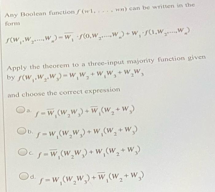 Solved wn) can be written in the Any Boolean functions (wl. | Chegg.com