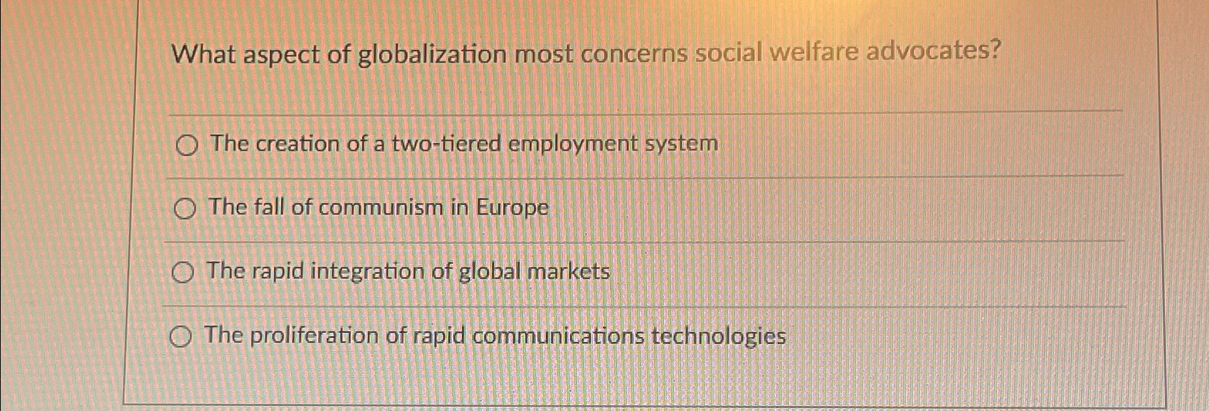 Solved What aspect of globalization most concerns social | Chegg.com