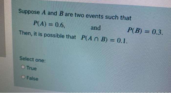 Solved Suppose A and B are two events such that P(A) = 0.6, | Chegg.com