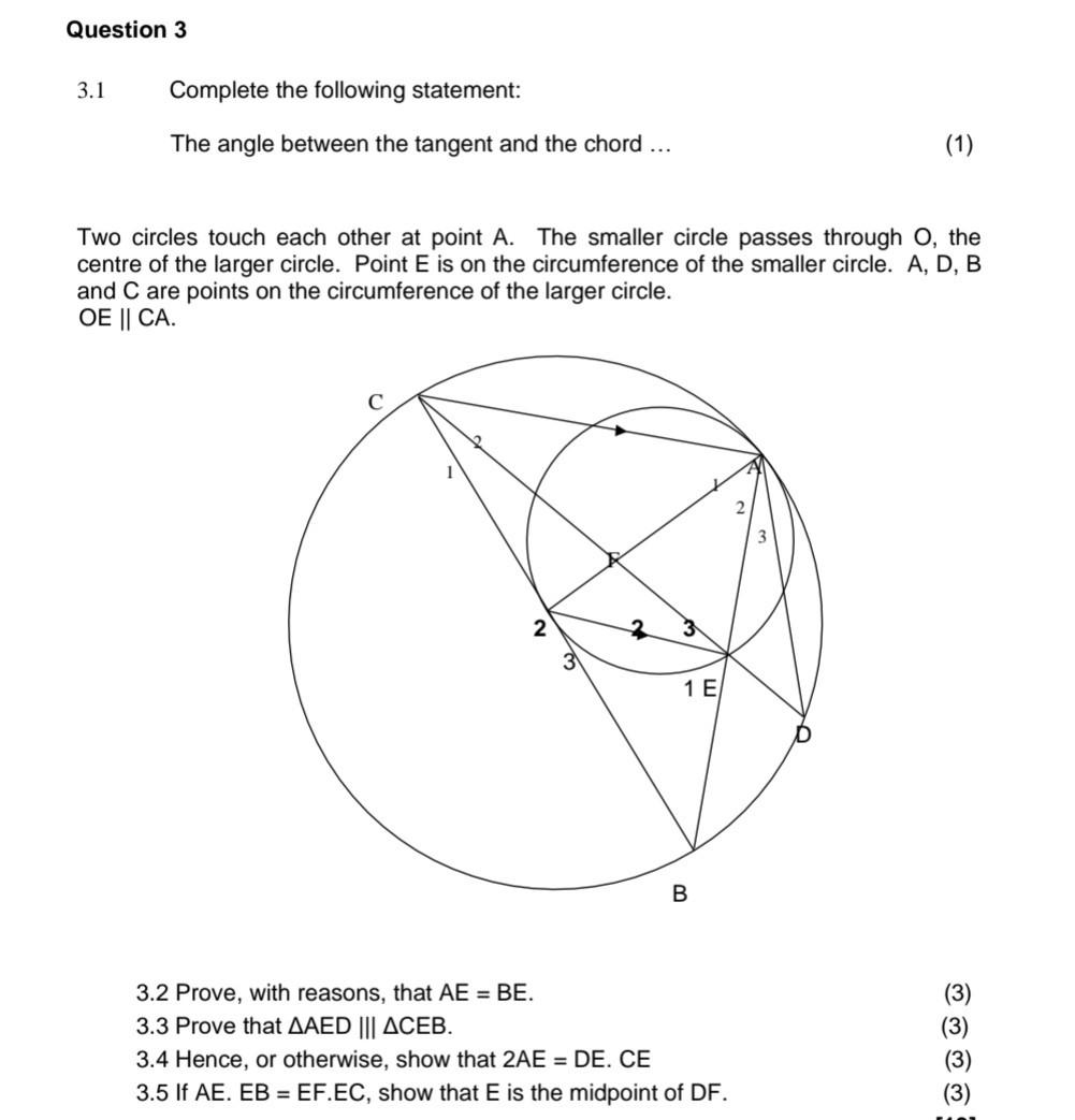 Solved The angle between the tangent and the chord ... Two | Chegg.com