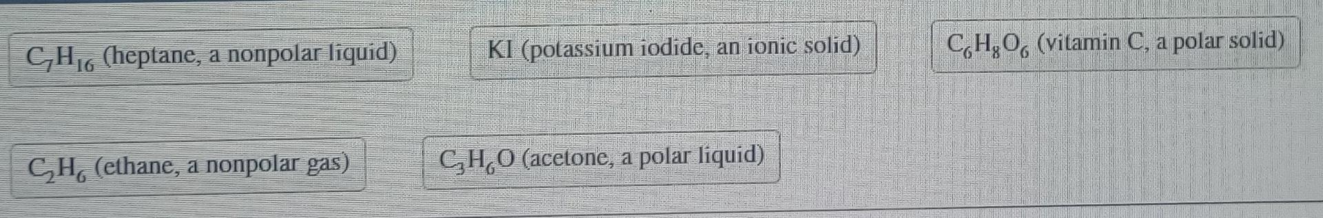 Solved C7H16 (heptane, a nonpolar liquid) C2H6 (ethane, a | Chegg.com