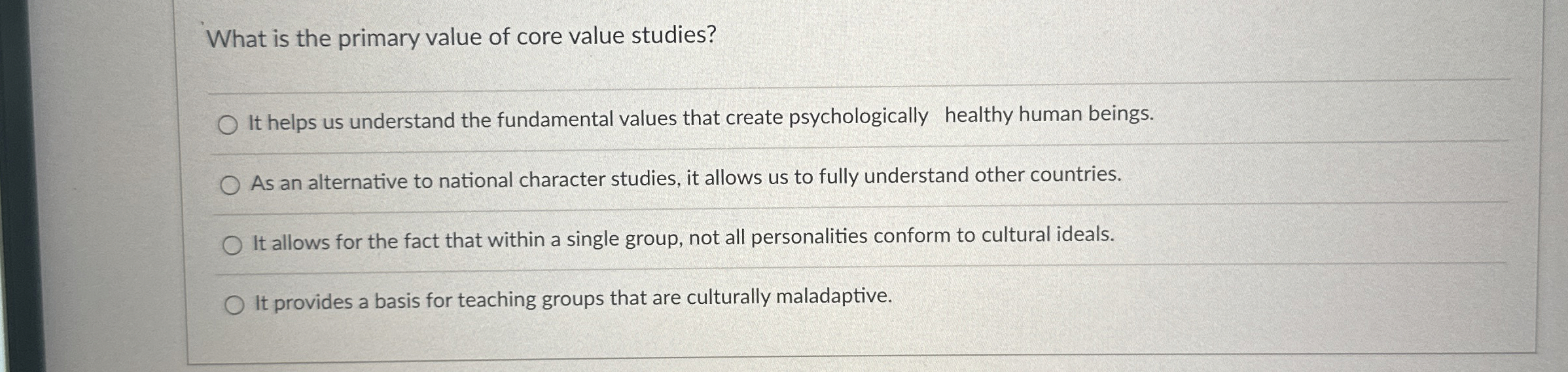 Solved What is the primary value of core value studies?It | Chegg.com