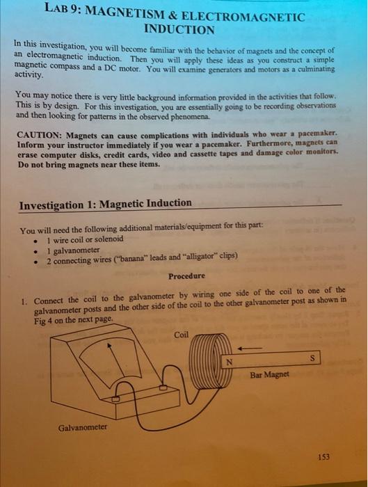 Solved LAB 9: MAGNETISM \& ELECTROMAGNETIC INDUCTION In This | Chegg.com