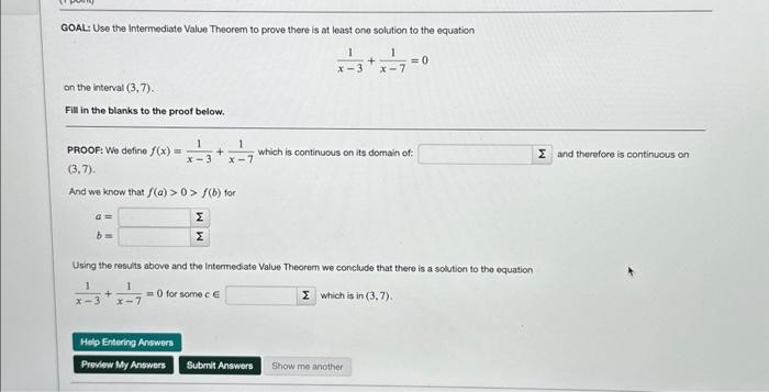 Solved GOAL: Use the Intermediate Value Theorem to prove | Chegg.com