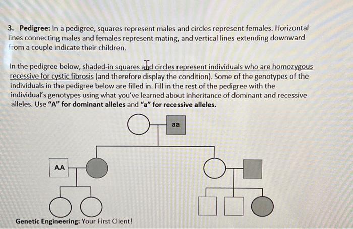 Solved 3. Pedigree: In a pedigree, squares represent males | Chegg.com