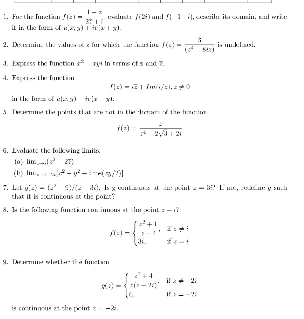 Solved 1-2 1. For the function f(2) = evaluate f(2i) and | Chegg.com