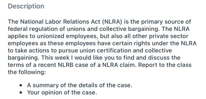 The National Labor Relations Act (NLRA) Is The | Chegg.com