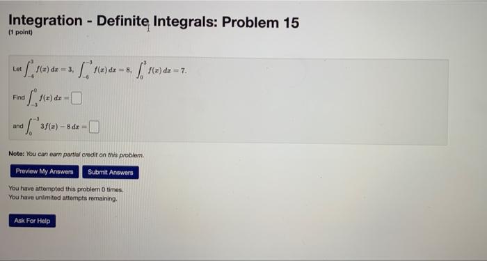 Solved Integration - Definite Integrals: Problem 15 ( Lot | Chegg.com