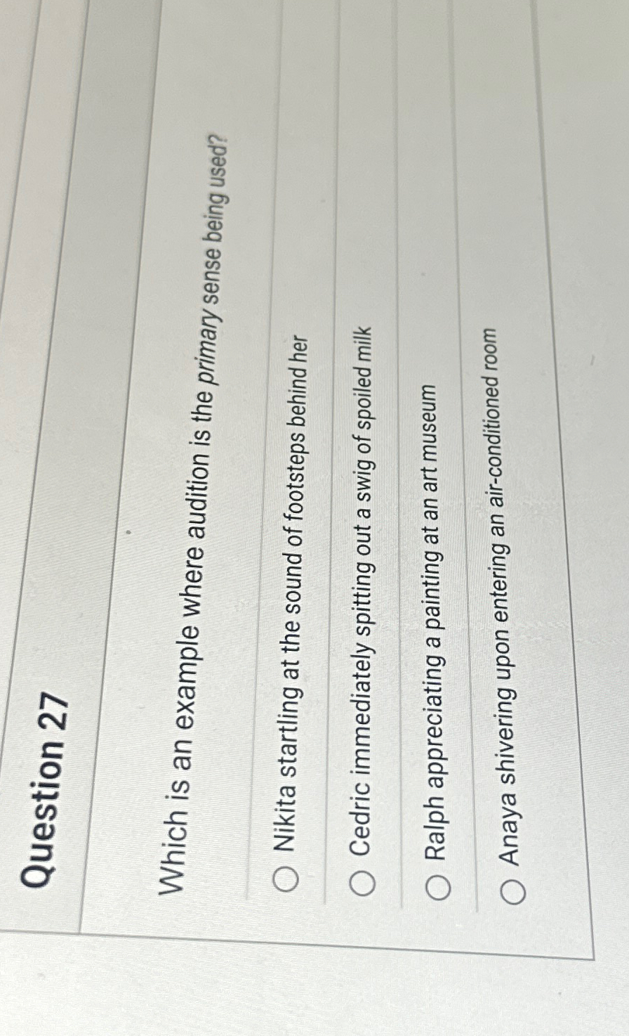 Solved Question 27Which is an example where audition is the | Chegg.com