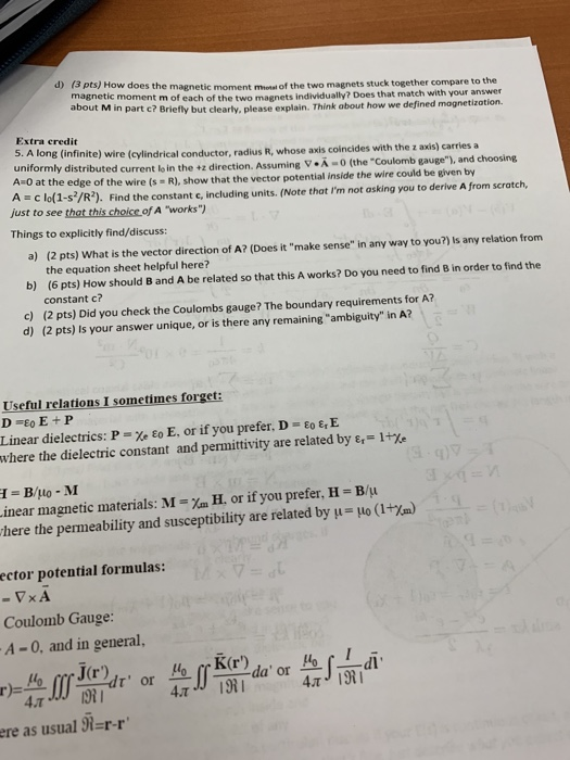 Solved d) (3 pts) How does the magnetic moment mtel of the | Chegg.com