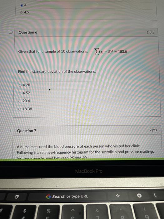 Solved 4.5 u Question 6 2 pts Given that for a sample of 10 | Chegg.com