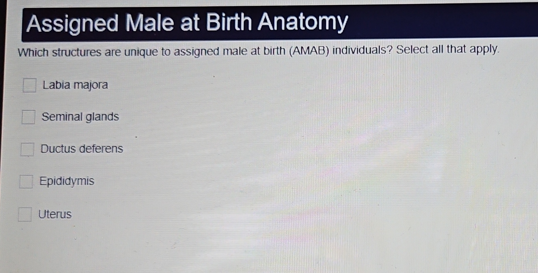Solved Assigned Male at Birth AnatomyWhich structures are | Chegg.com