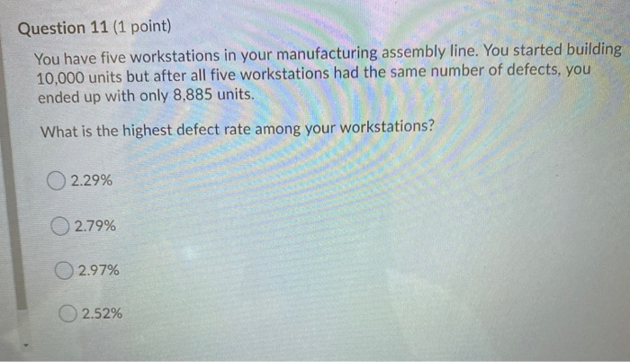 Work Station Example Problems Solved Question 11 (1 point) You have five workstations in | Chegg.com