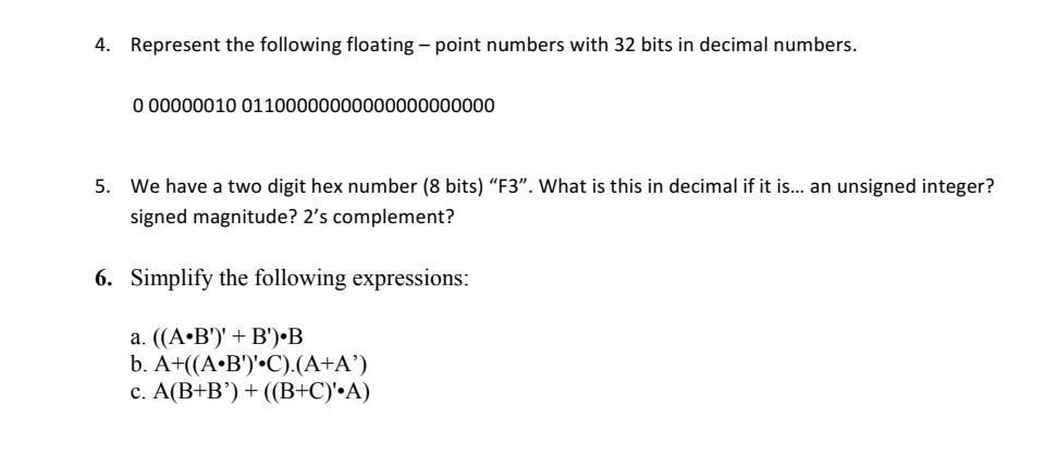 Solved 4. Represent the following floating - point numbers | Chegg.com