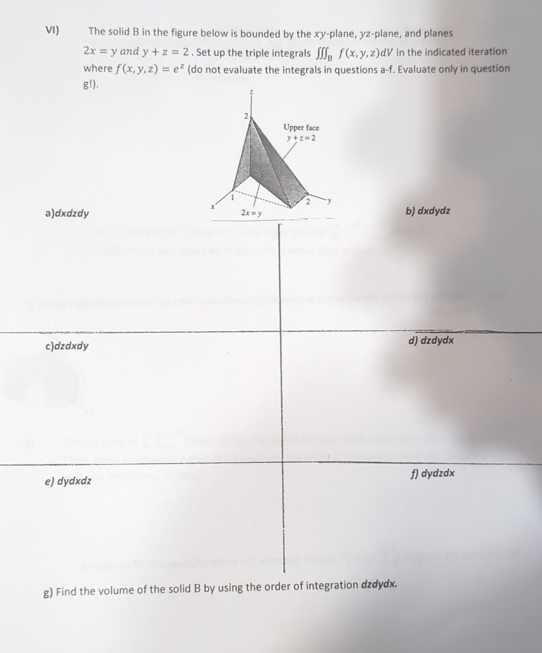 Solved VI) ﻿The Solid B In The Figure Below Is Bounded By | Chegg.com