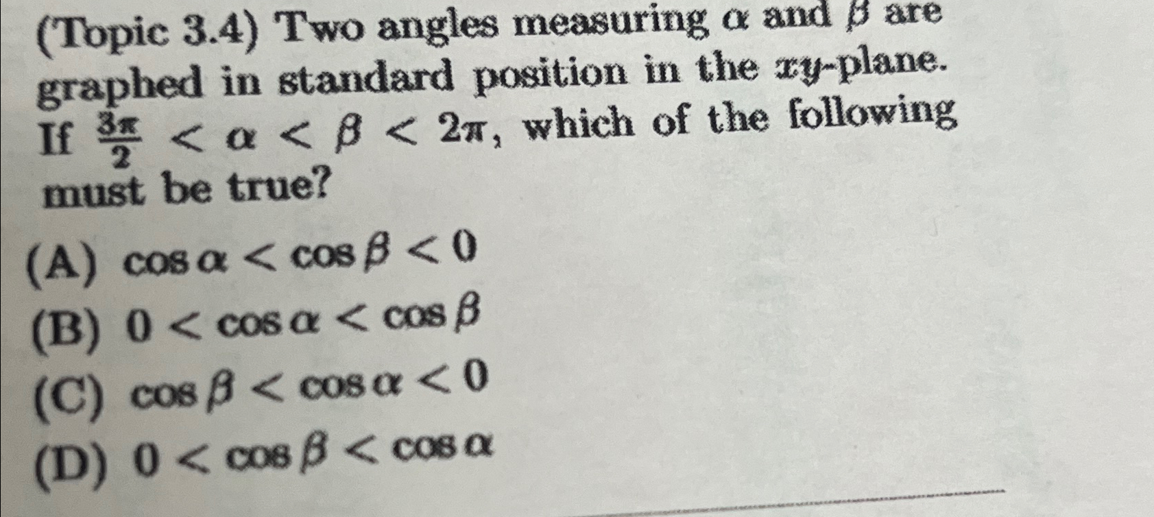 Solved (Topic 3.4) ﻿Two angles measuring α ﻿and β ﻿are | Chegg.com