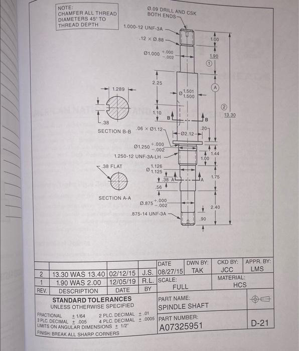 ASSIGNMENT D21 SPINDLE SHAFT 1. What is the overall