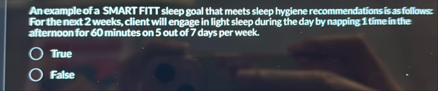 Solved An example of a SMART FITT sleep goal that meets | Chegg.com