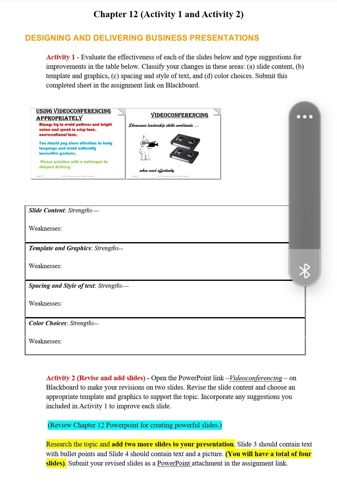 Chapter 12 (Activity 1 And Activity 2) DESIGNING AND | Chegg.com